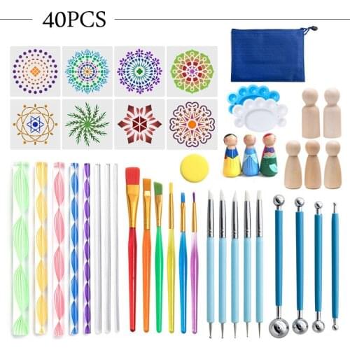 Mandala Tools 40 Piece Set, Painting Template, Embellishment Stick, Diy Graffiti Puppeteer, Silicone Dot Drill Pen Pottery Tools