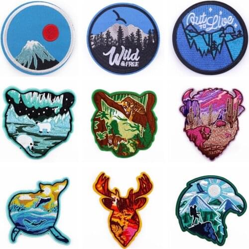 Whale Patch On Clothes Mountain Iron On Patches For Clothing Thermo-Stickers Sun Bear Appliqued Stripes Badges DIY On T-Shirt