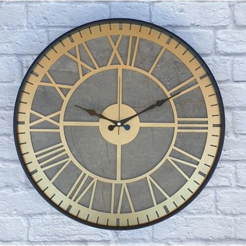 Markakanvas Metal Cased Marble Pattern Gold (Gold) Color Wall Clock