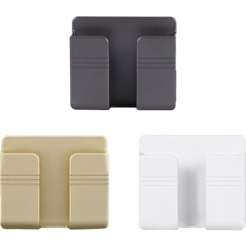 Wall Mount Phone Holder Adhesive Punch Free Wall TV Remote Phone Bracket Home Bedroom Office Multifunction USB Charging Stand