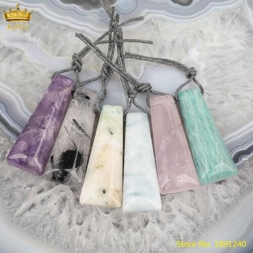 5pcs Natural Aqamarines Amazonite Stone Black Rutilated Quartz Slab Point Pendant Findings For Women Jewelry DIY Making