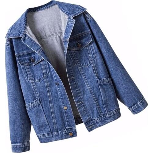 Relaxed Retro Hong Kong Style Dark Blue Jacket Long Sleeve Top Womens 2021 Spring And Autumn New Denim Jacket Fashion