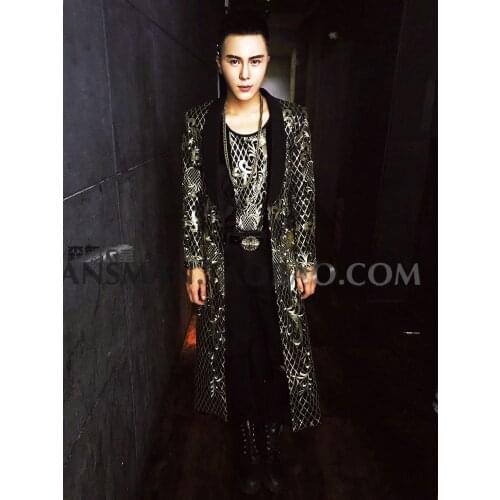 Nightclub Bar Male Singer DJ GOGO Heavy Industry Embroidered Baroque Palace Long Coat Costume Suit Carnival Party