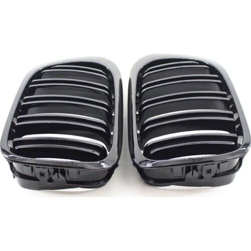 A Pair Glossy Black Double Rims Grille M Style Modified Baking Varnish Black Grille for BMW E46 2 Doors 98-02 Year