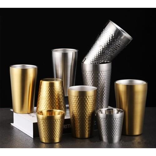 Stainless Steel Large Capacity Beer Cup Household Office Thickened Double Layer Cold Water Drinks Coffee Mugs Kitchen Drinkware