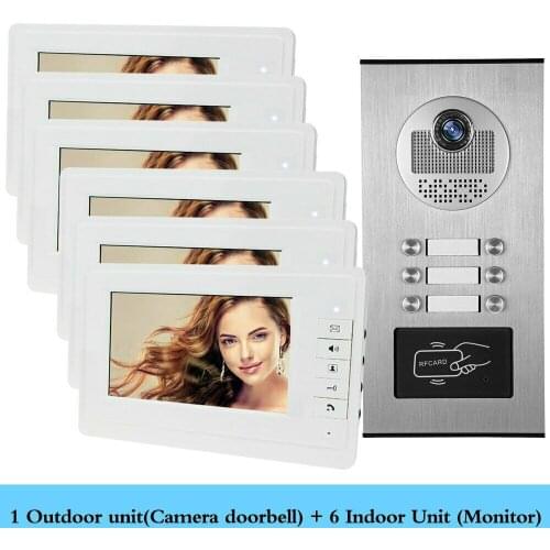 Wire 7" Screen Video Intercom Door Phone System White Monitors RFID Access Door Camera for 6 / 8 / 10 Apartment Family Free Ship