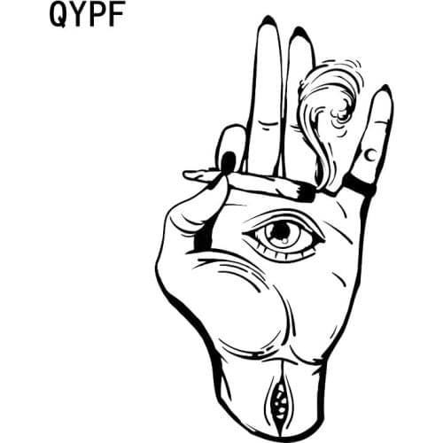 QYPF 9.5*17CM Hands And Eyes Car Sticker Vinyl Black Silver Decoration Bumper Window Graphic C16-0285