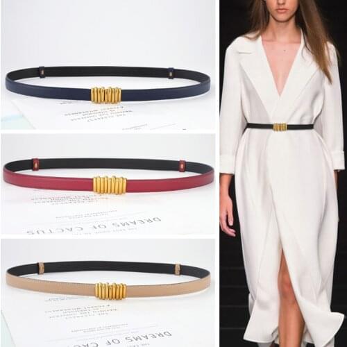 New designer women real leather 2.0cm width belts golden buckle dress jeans sweater blazer waistband belt A0