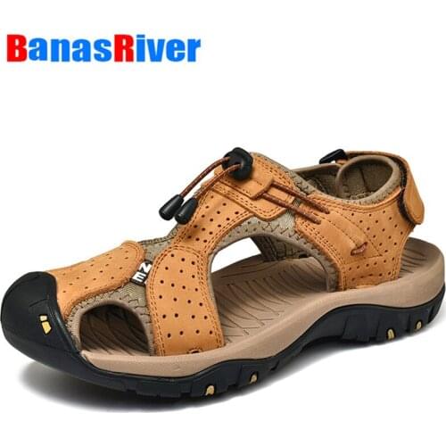 NEWWalking Flats Summer Sandals Mountain Sandalia Masculina Outdoor Men Shoes Large Sizes 48 Handmade Leather Sandalias Hombre