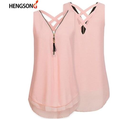 New Spring Summer Athletic Women Loose Sleeveless Running T-shirt Cross Back Hem Layed Zipper Sportswear V-Neck T Shirts