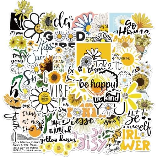10/50PCS Cartoon Flowers Daisies Stickers For Kid Girl Vsco Fashion Kawaii Skateboard Fridge Guitar Laptop Luggage Decal Sticker