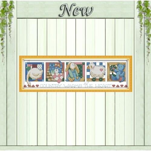 Country warms the heart cartoon paintings counted print on canvas DMC 11CT 14CT kits DIY Cross Stitch embroidery needlework Sets