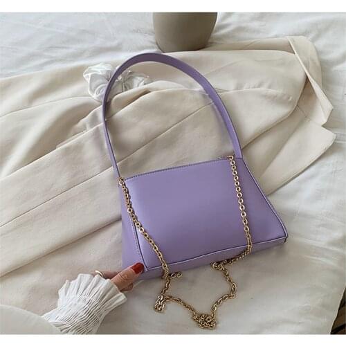 2020 New Fashion PU Leather Baguette Bags For Women Sac Femme Chain Crossbody Bag Simple Ladies Hand Bag Designer Shoulder Bag