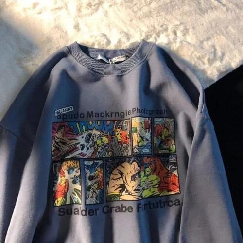 Cartoon Print Vintage High Street Crewneck Sweatshirt Women Long Sleeve New Casual Teens Tops Spring 2021 Couple Fashion Clothes