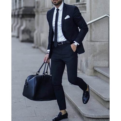 Navy Blue Wedding Tuxedos Groom Suits For Men 2021 Slim Fit Prom Party Dinner Peaked Lapel (Jacket +Pants+Tie ) Business