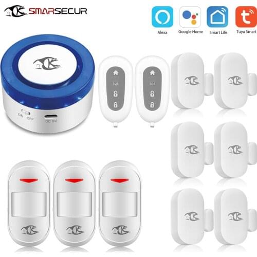 Tuya WiFi alarm system siren smart life app control Door/Motion Sensor compatible with Alexa Google home IP camera