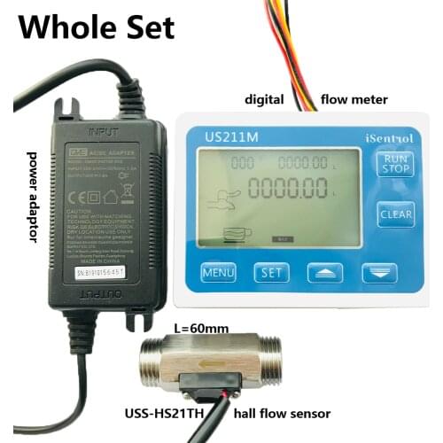 US211M Digital Water Flow Meter and USS-HS21TH SUS304 Stainless Steel Sensor1-30L/min Hall Water Flow Sensor Reader Dijiang