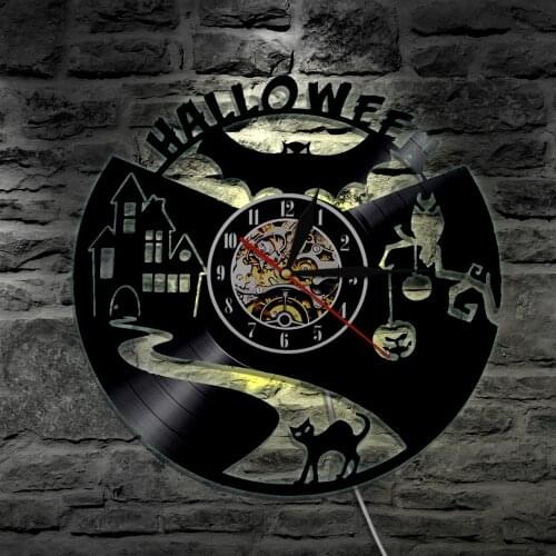 Bat Halloween Vinyl Clock Wall Light Led Vintage LP Record Handmade Gift Decorative Lamp Creative Silhouette Atmosphere