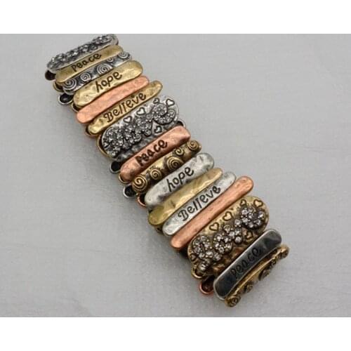 Ins Vintage Engraved Peace Believe Love Hope Letters Elastic Bracelets Bohemia Women Party Hiphop Rock Bohemia Religious Jewelry