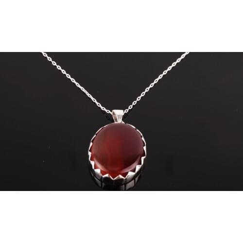 UM US JEWELRY Yemen Agate Gemstone 925 Sterling Silver Necklace