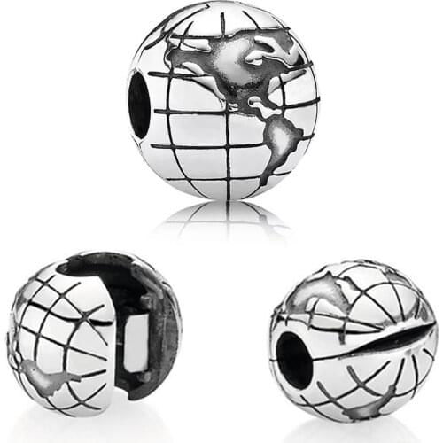 Earth Globe Clip Stopper Beads for Jewelry Making Fit Original Pandora Charms Bracelet Women World Map Clips Charm DIY Accessory
