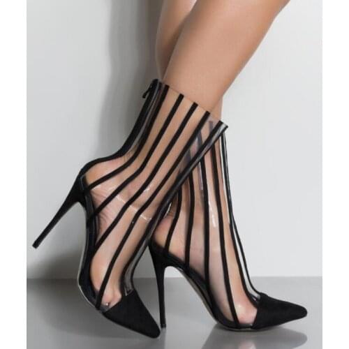 Koovan Womens High Heel Pumps 2020 Star Goods Source New Pointy Stripe Transparent Thin Super Boots Plastic Shoes