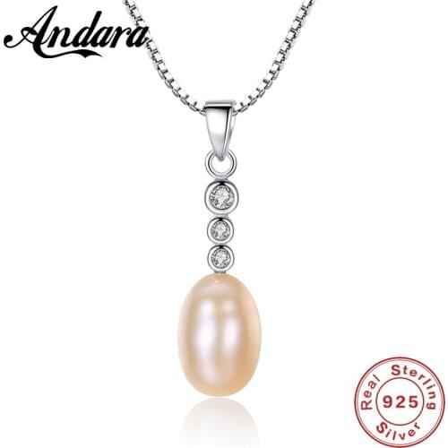 Box Chain Necklace 925 Sterling Silver Pearl Necklace Pendant For Women Wedding Engagement