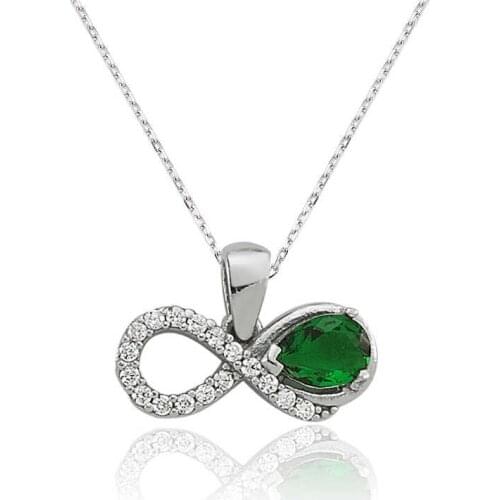 Silver Green Cubic Zirconia Infinity Ladies Necklace