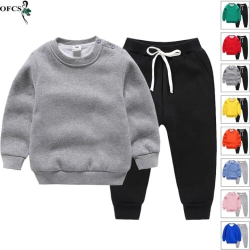 Winter Suits For Boys Girls Solid Keep Warm Coat Fine TOPS+Pants 2Pcs/Set Sport Suit Toddler Kids Fashion Sweatshirt Outfits Set