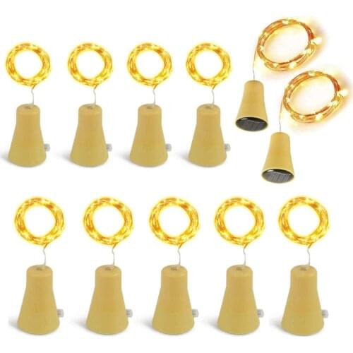 10pcs/lot Solar Powered Wine Bottle Lights Waterproof Copper Cork Shaped Copper wire Lights for Wedding Christmas Holiday Garden
