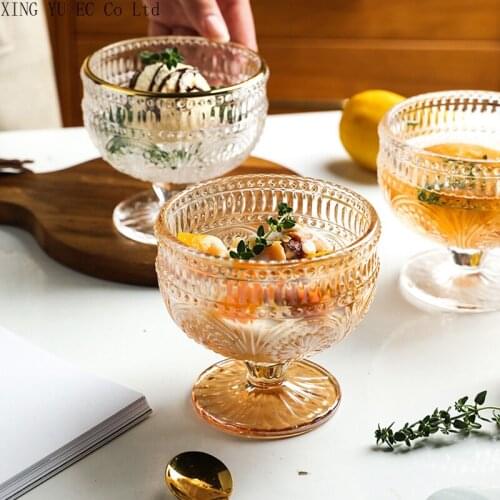300ml Glass Ice Cream Cup Retro Creative Milkshake Bowl Dessert Ice Cream Cup Cold Drink Cup Tableware Kitchen Supplies