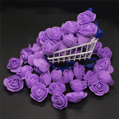 50pcs 100pcs 200pcs Cheap Mini Purple PE Foam Roses Head Fake Flower Handmade Wedding Decoration