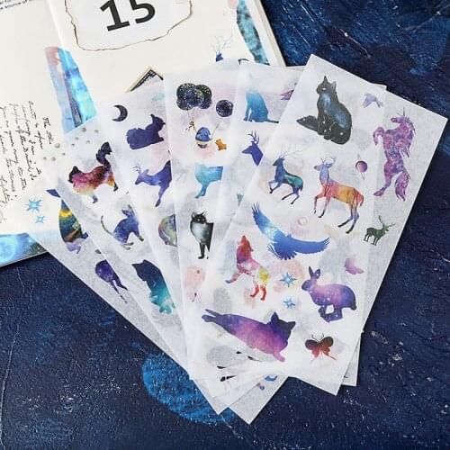 6 Sheet Cute Fantasy Starry Cat Series Diy Transparent Sticker Student Escolar Colorful Art Decorative Gifts Stationery