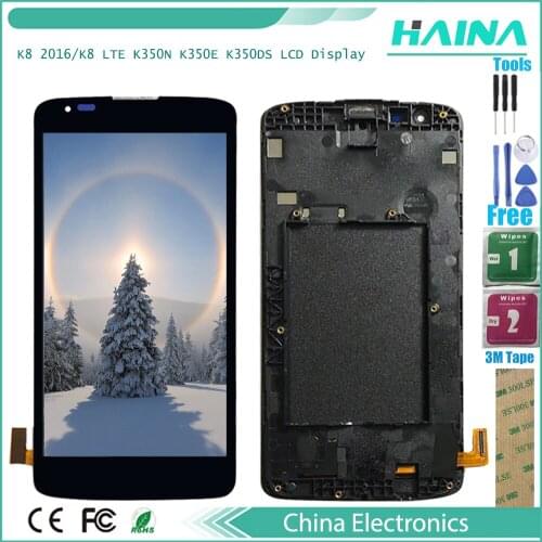 AAA+++K8 2016 Lcd For LG K8 LTE K350 K350N K350E K350DS LCD Display With Touch Screen Digitizer Assembly With Frame + Tools
