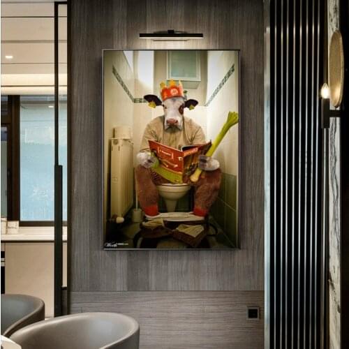Abstract Funny Animal Goat On The Toilet Canvas Painting Wall Art Picture Poster Print Wallpaper Living Room Bedroom Decoration