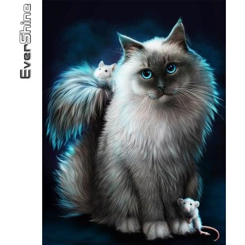 Evershine Diamond Painting Cat Cross Stitch Set Diamond Embroidery Animal 5D DIY Full Square Round Drill Mosaic Decor For Home