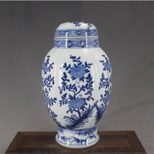 Antique QingDynasty porcelain pot,Blue and white flower jar,Hand painting crafts,Decoration Collection,Free shipping