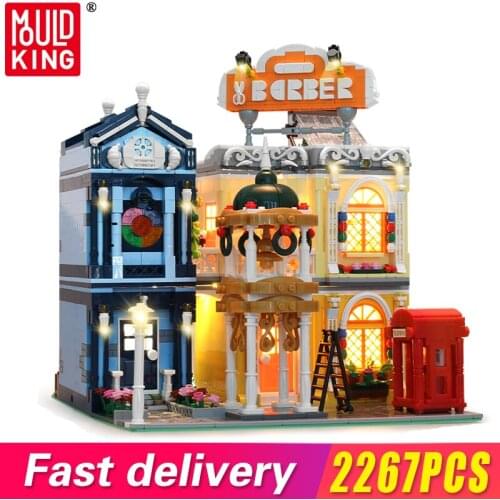 Mould King Brick Barber Shop Downtown Diner Blocks Guitar Amusement Park Castle Building Block Botanical Garden Christmas Gifts