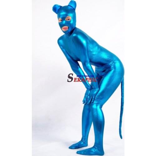 Custom Zentai Suit Lycra Shiny Crossdressing Catsuit Cat Womens Jumpsuit Cosplay For Women Costume