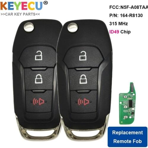 KEYECU 2PCS Flip Remote Car Key for Ford F150 F250 F350 2015-2019, F-450 F-550 Explorer, FOB 3 Button - 315MHz - FCC: N5F-A08TAA