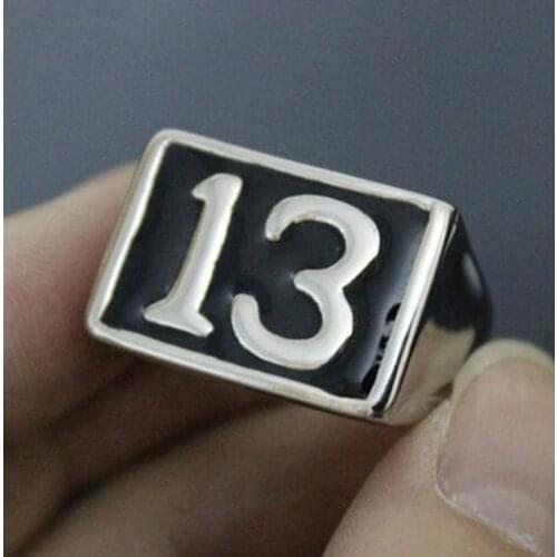 Lucky 13 Ring Mens Rings Big Square Band Party Fashion Number 13 Rings for Mens Jewelry Accessories