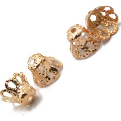 50Pcs Gold Tone Metal Crown Flower Bead Caps for Jewelry Making Supplies 5x6mm
