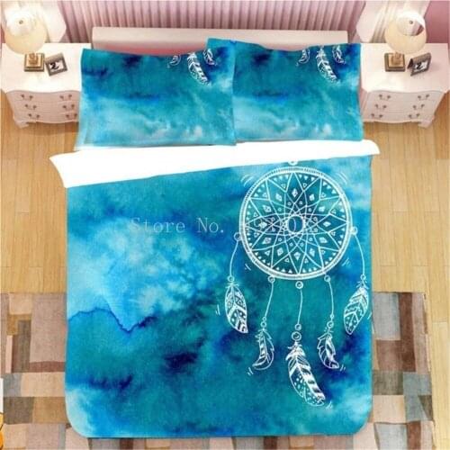 Dreamcatcher Bedding Set Queen Size Colorful Feathers Polyester Duvet Cover Bohemian Mandala Bedclothes 3pcs Black Home Textiles