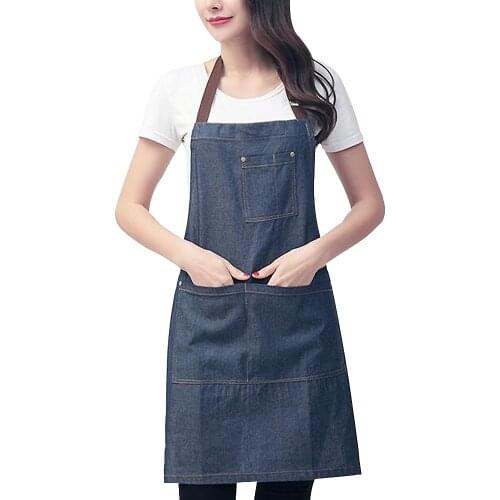 Kitchen Apron Unisex Denim Aprons Adjustable Men Women Apron With Pocket Chefs Cooking Baking Avental Home Cleaner Tool 3