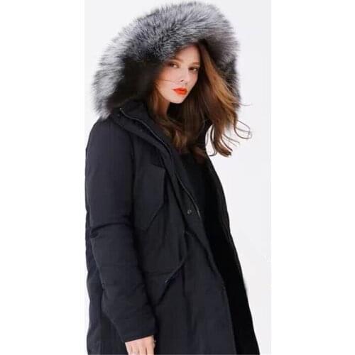 Goose Down Jacket Women Winter Luxury Natural Fox Fur Collar Loose Parkas Hooded Long Coat Thick Outerwear LX157
