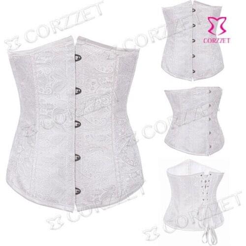 Latex Gothic White Jacquard Lace Up Sexy Waist Trainer Corsets And Bustiers Women Espartilho Corset Underbust Corpete Corselet