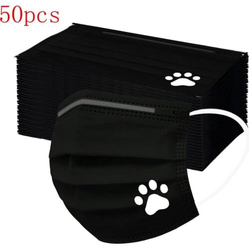 50pcs Disposable Adult Mask Paw Print Face Mask Mascararilla Non Woven 3-Layer Ear Loop Mask Halloween Cosplay Masque Mаска