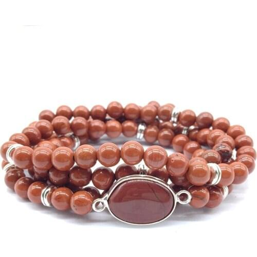 Fashion Stone Beads Bracelet Elastic Mala Necklace Red Jaspers Stone Silver Color 6 mm Bead For Her Gift Woman Jewelry