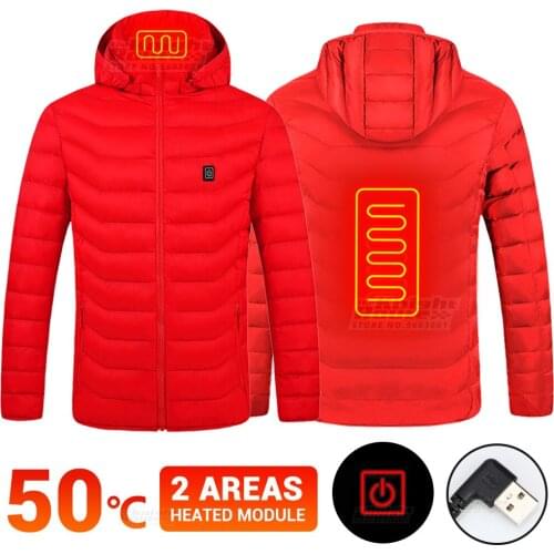 2 Areas Heated Jacket Mens Fishing Hiking Hunting Womens Warm Thermal USB Heated Vest Autumn Clothing Winter Windbreaker Man