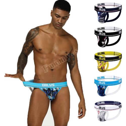 ORLVS Brand sexy gay jockstrap men thongs male underwear cueca tanga quick dry ropa interior hombre gay breathable sissy panties